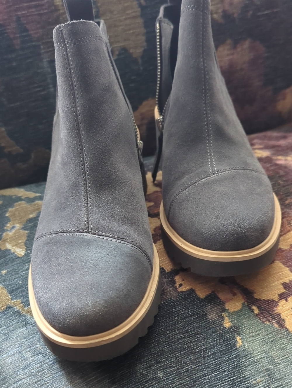 TOMS Gray Suede Ankle Booties with Lug Sole